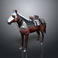 Brown Horse Wearing Medieval Armor And Saddle With Metal Details