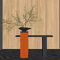 Chinese style bar case end view table vase green plant bar case several landscape bar case 3d model