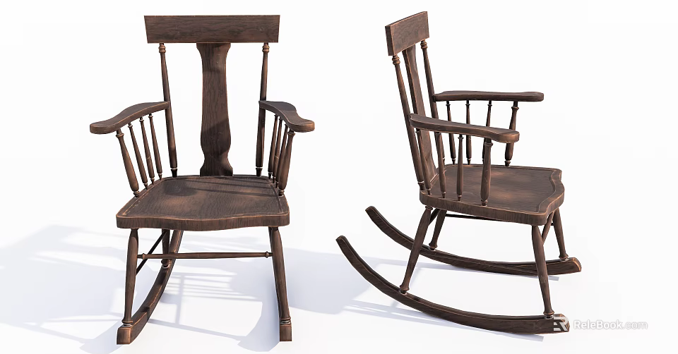 Traditional Wooden Leisure Armchairs With Rocking Chair Design And Classic Style 3d model 