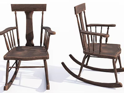 Traditional Wooden Leisure Armchairs With Rocking Chair Design And Classic Style 3d model