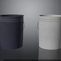 Two Dark Blue And White Metal Buckets With Handles And Smooth Surface