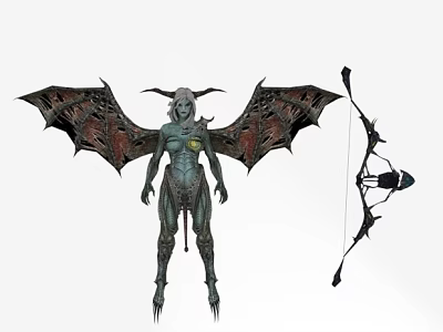Mythical Fantasy Game Movie Character With Bat Like Wings Horns And Bow 3d model