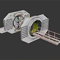 Industrial Style Metal Mechanical Component With Circular Vent Opening And Yellow Safety Railings