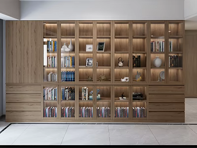 Modern Wooden Bookcase With Multiple Storage Shelves Books Decorative Items Frames And Drawers 3d model