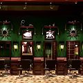Stylish Beauty Hair Salon Interior With Green Walls Vintage Mirrors And Black Styling Chairs