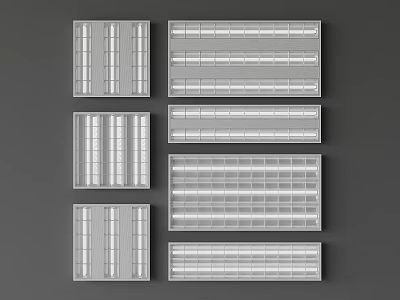 White Rectangular Grilles With Various Patterns Arranged On Gray Background 3d model