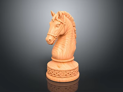 Detailed Wooden Horse Head Sculpture Decorative Household Ornament With Carved Base 3d model