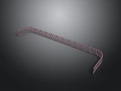 Curved Long Metal Frame Structure With Red And Silver Metal Bars 3d model