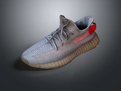 Gray Knit Upper Sneakers With Red Accents Transparent Sole And Lace Up Design 3d model