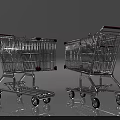 Two Metallic Shopping Carts With Wheels And Frame Display Indoor Scene