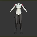 Practical Daily Wear With White Fitted Top Gray Pants And Red Shoulder Details