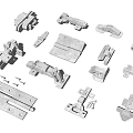 Assorted Metal Hardware Parts Including Hinges Latches Brackets And Fasteners 3d model