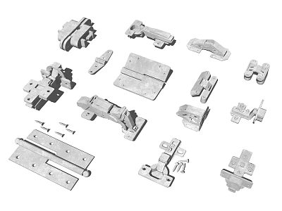 Assorted Metal Hardware Parts Including Hinges Latches Brackets And Fasteners 3d model