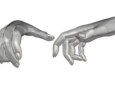 Silver Metallic Hand Sculptures Decorative Ornament Set with Reaching Fingers for Home Decor 3d model