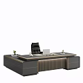 Modern Office Desk With Laptop Coffee Cup Potted Plant And Ergonomic Chair