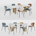 Modern Dining Table Set With Six Various Colored Chairs And White Tabletop 3d model