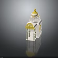 Traditional Pink Building with Yellow Dome Golden Spire Decorative Canopy White Pillars and Arched Window
