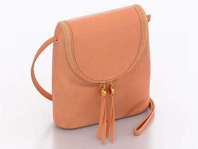 Elegant Peach Leather Crossbody Bag With Semicircular Top And Tassel Decoration 3d model