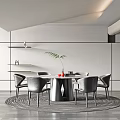 Modern Restaurant Interior With Round Table Black Chairs And Green Plant