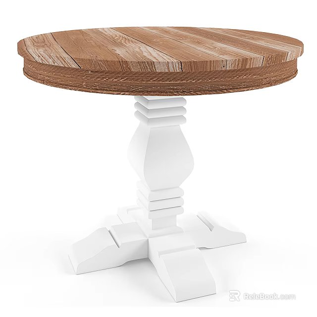 Rustic Wooden Dining Table With White Pedestal Base And Natural Wood Texture 3d model 