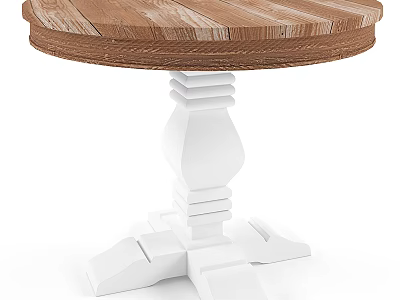 Rustic Wooden Dining Table With White Pedestal Base And Natural Wood Texture 3d model