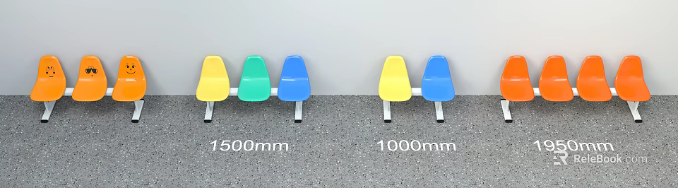 Public Chair Design with Yellow Green Blue Seats and 1500mm 1000mm Dimensions 3d model 