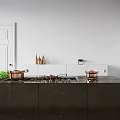 Modern Kitchen Interior With Black Marble Island White Cabinets Brass Pendant Lights And Wooden Flooring
