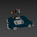Vintage White Convertible Sports Car with Black Soft Top Red Interior Multiple Views
