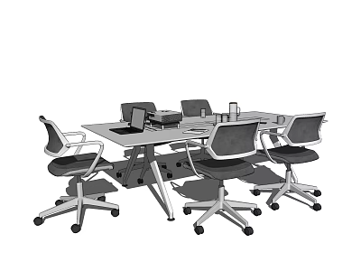 Rectangular Modern Office Conference Table with Rolling Chairs in Contemporary Workspace Setup 3d model