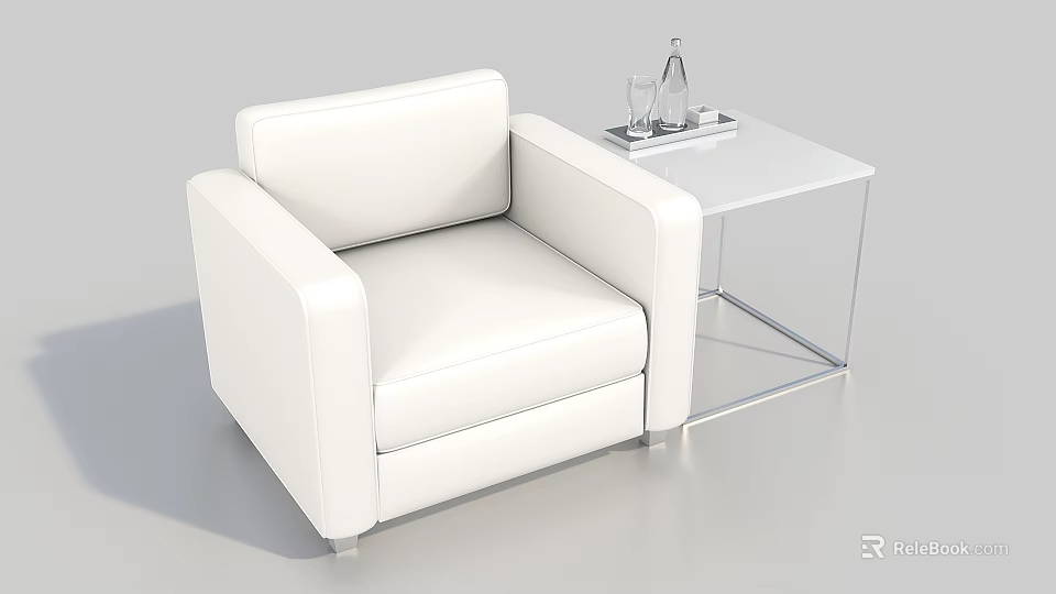 Modern Exhibition Furniture White Leather Chair With Metal Frame Side Table Design 3d model 