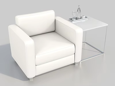 Modern Exhibition Furniture White Leather Chair With Metal Frame Side Table Design 3d model