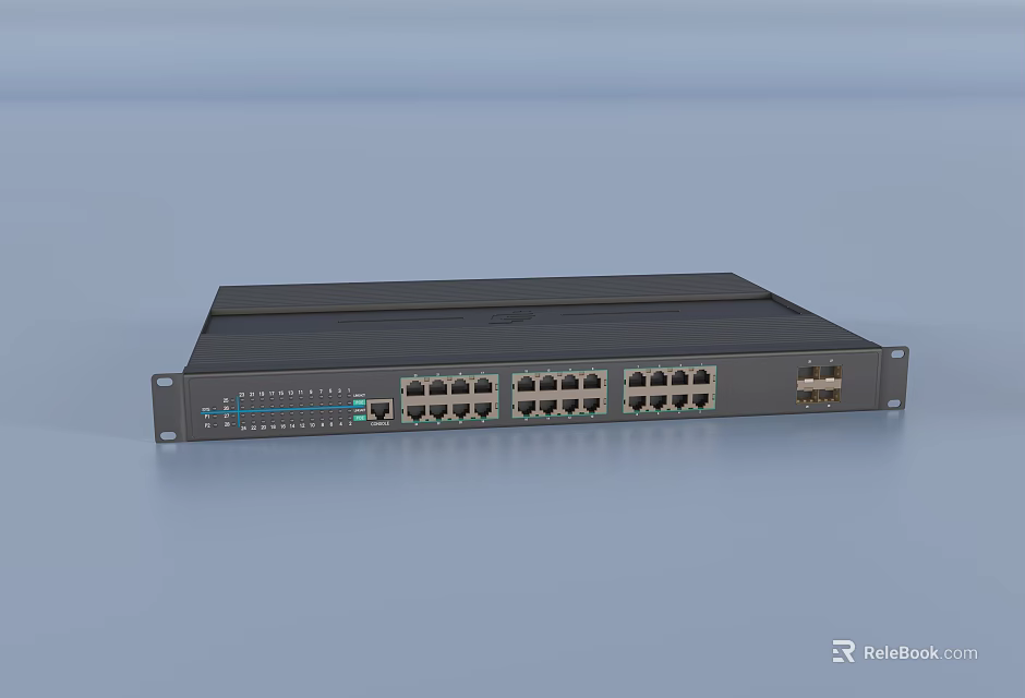 Industrial Network Switch Featuring Rackmount Design Multiple Ports And Black Casing 3d model 