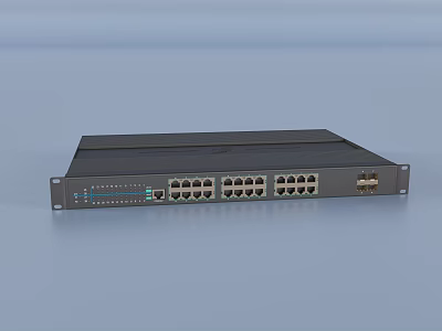 Industrial Network Switch Featuring Rackmount Design Multiple Ports And Black Casing 3d model