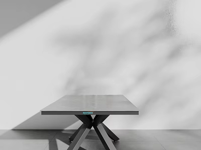Minimalist Modern Square Dining Table With Glossy Grey Stone Top And Sturdy Cross Metal Base 3d model