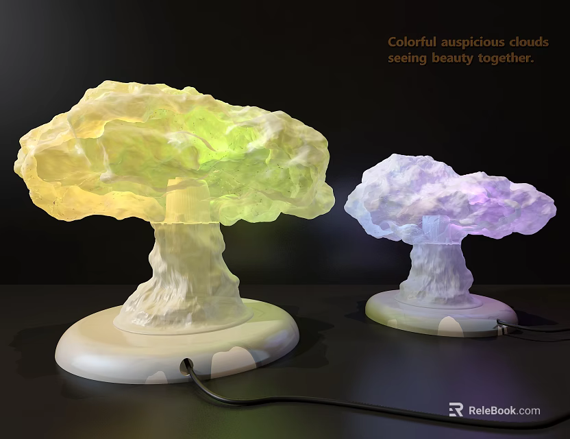 Colorful Cloud Shaped Table Lamp with Yellow Green Purple Blue Lighting and White Cloud Base 3d model 