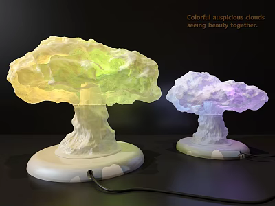 Colorful Cloud Shaped Table Lamp with Yellow Green Purple Blue Lighting and White Cloud Base 3d model