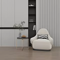 Cozy White Single Sofa With Side Table Plant And Striped Wall Design 3d model
