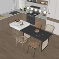 Elegant Modern Kitchen Interior With Island Counter Cabinets And Dining Chairs