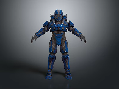 Blue Robotic Mech Character With Detailed Armor Plates And Futuristic Design 3d model