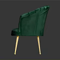 Elegant Green Velvet Chair With Scalloped Backrest And Golden Tapered Legs