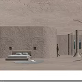 Modern Hotel Lobby With Curved Walls Large Windows Mountain View Sofa And Natural Light
