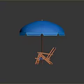 Blue Patio Umbrella And Orange Frame Folding Chairs For Outdoor Use