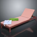 Pink Lounge Chair With Wooden Frame And Green White Towels On Gray Background