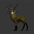 Artistic Fantasy Deer With Large Antlers And Green Moss Covered Body