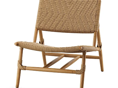 Modern Single Chair With Rattan Weave And Wooden Frame Design 3d model
