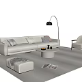 Modern Beige Sofa and Coffee Table Set with Floor Lamp Armchair and Ottoman