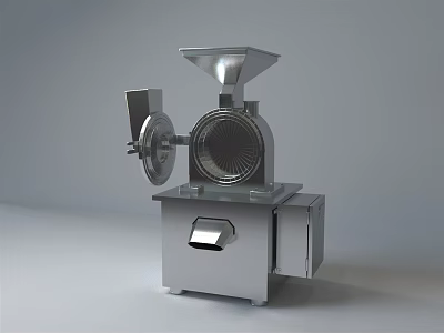 Industrial Stainless Steel Grinding Machine With Feed Hopper And Base Unit 3d model