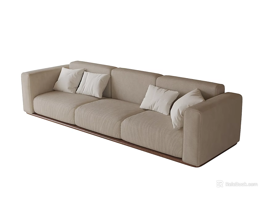 Modern Three Seater Sofa With Beige Upholstery And Plush Decorative Cushions 3d model 
