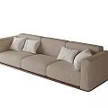 Modern Three Seater Sofa With Beige Upholstery And Plush Decorative Cushions