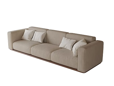 Modern Three Seater Sofa With Beige Upholstery And Plush Decorative Cushions 3d model